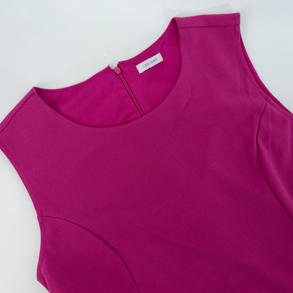 Lascana Womens Magenta Pink Faux Wrap Sleeveless Sheath Dress Size 12